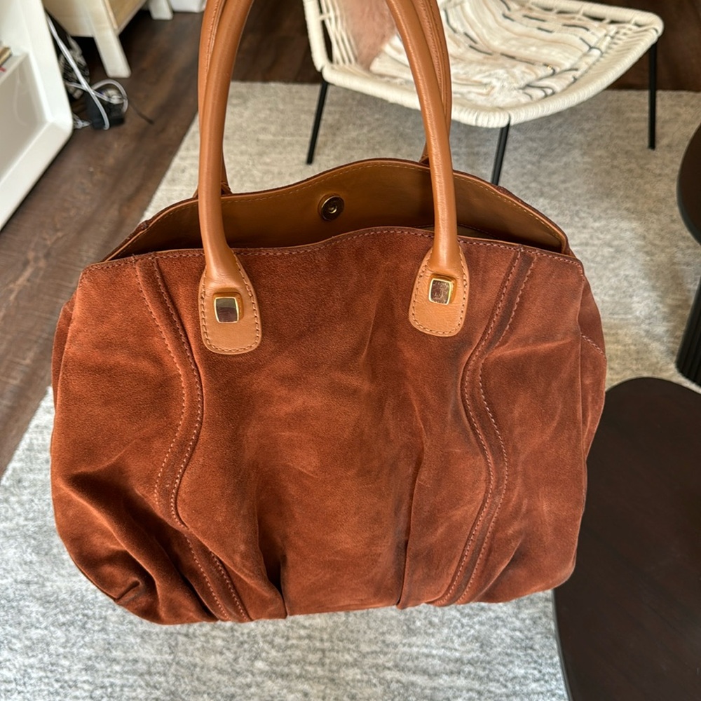 Suede tan tote, color of the season!